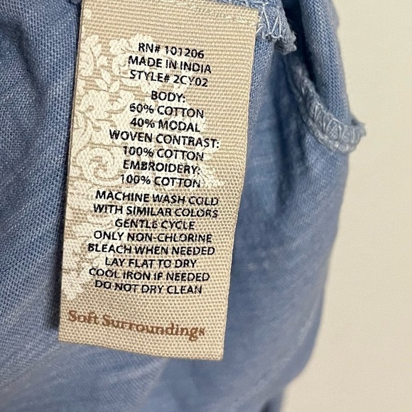 Soft surroundings Blue Embroidered Top Size XS - Picture 5 of 5